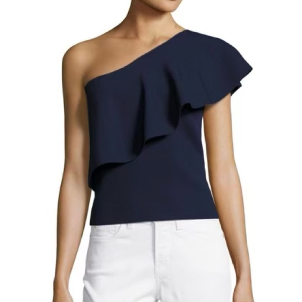 Milly Midnight Blue Asymmetric Ruffle Blouse